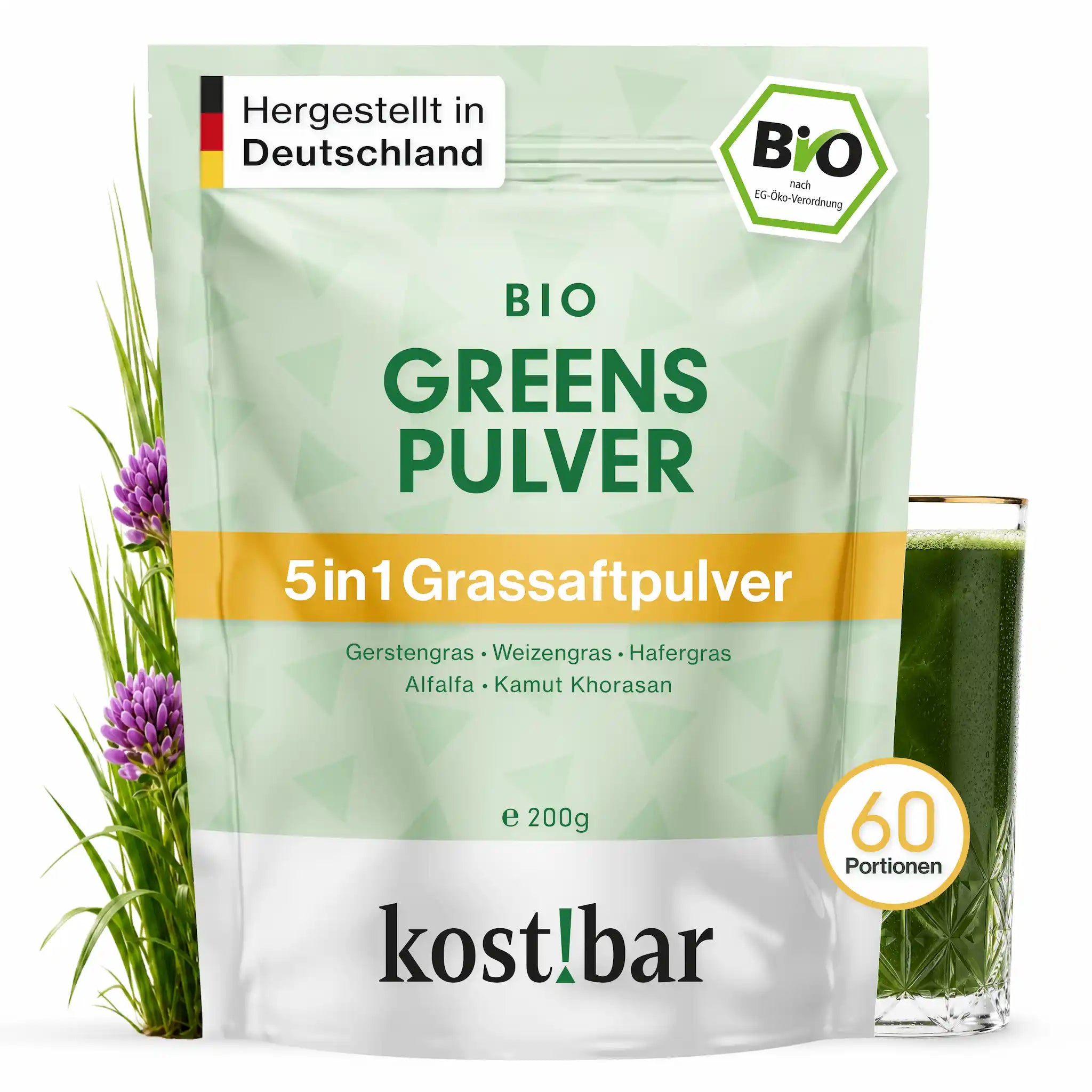 kost!bar BIO Greens Pulver - 5in1 Grassaftpulver mit Gerstengras und Weizengras